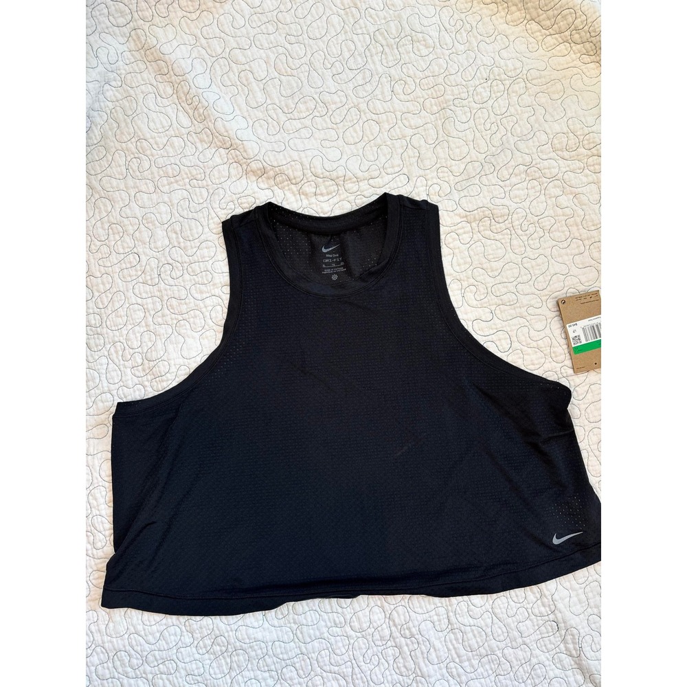 Nike One Dri-FIT Women Black Crop‎ Training Tank Top Sleeveless Size XL #108